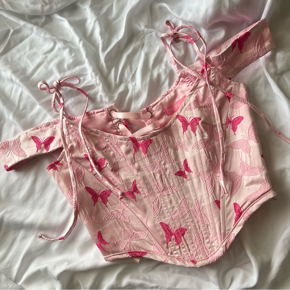 Sugar Thrillz Pink Butterfly Lace-Up Corset Top XS
